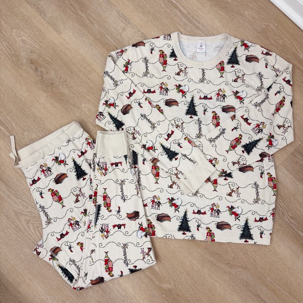 Hanna Andersson Grinch Christmas 2pc Cotton Knit Pajama Set XXL Drawstring